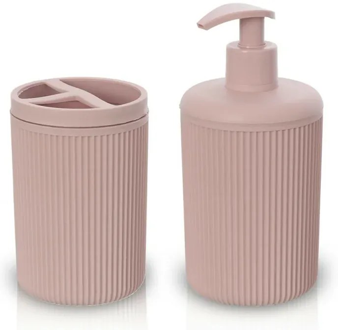 Set accessori bagno dispenser e portaspazzolini da appoggio rosa in plastica Ring