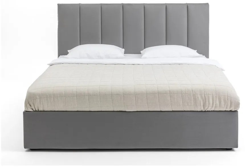 Letto matrimoniale imbottito grigio con contenitore, materasso e rete inclusi 160x200 cm Thessa Bold Line – Bonami Selection