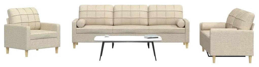 Set Divani 3 Pz Con Poggiapiedi Crema İn Tessuto /