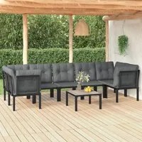 Set Salotto da Giardino 8 pz Nero e Grigio in Polyrattan 3187770