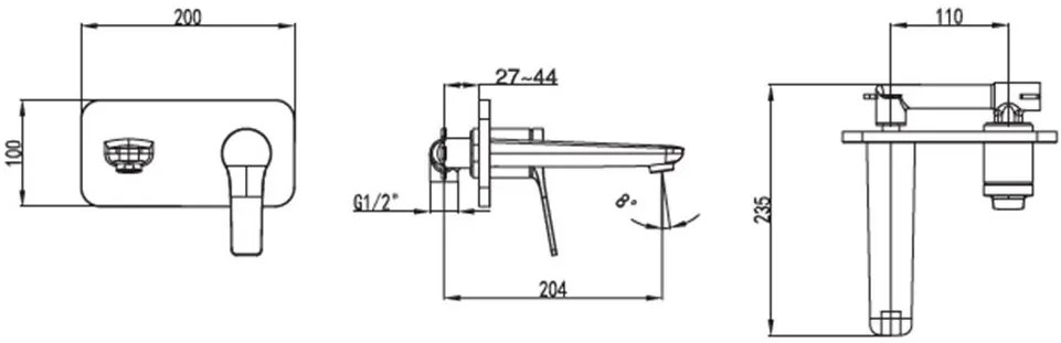 New Line Miscelatore Da Incasso Per Lavabo Nero Opaco