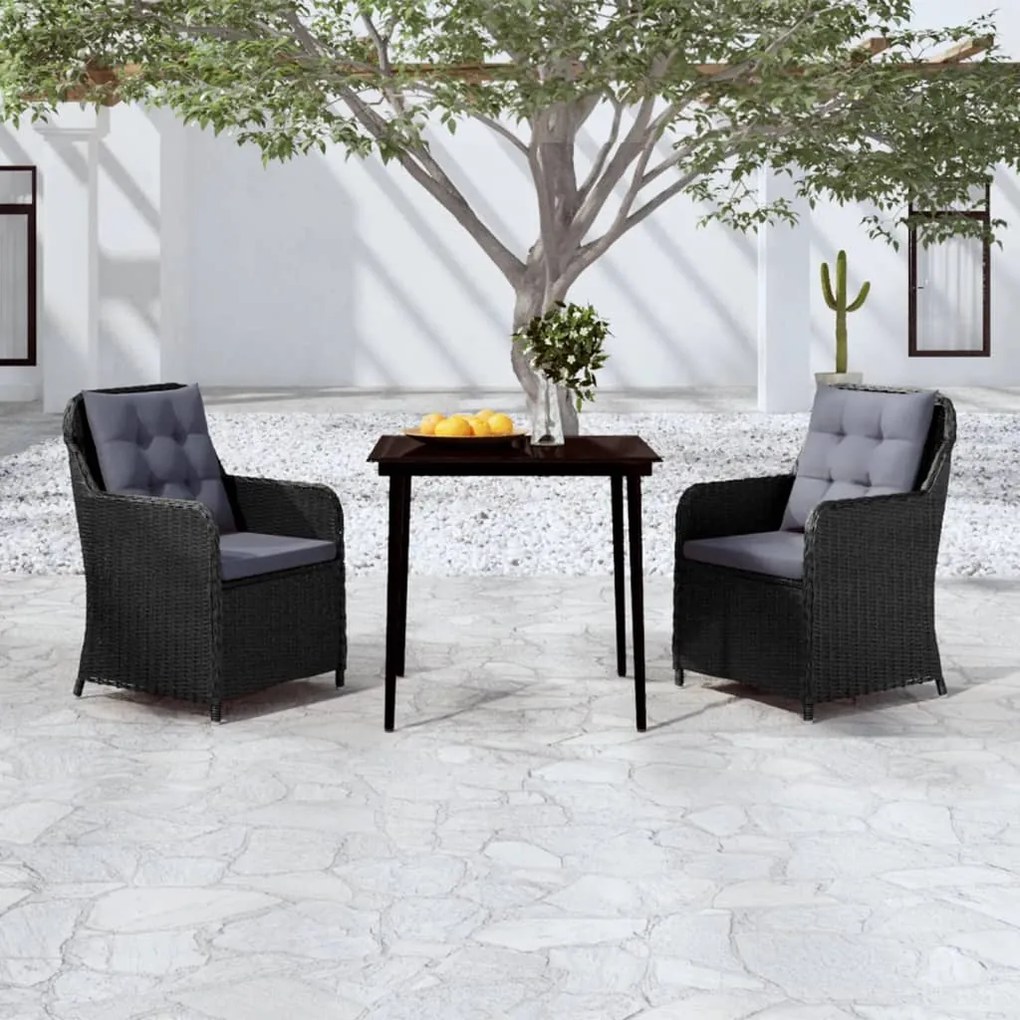 Set mobili da pranzo per giardino 3 pz nero