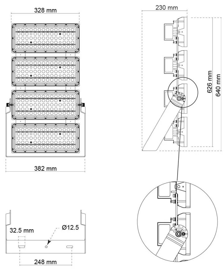 Faro Modulare LED 800W IP66, 167lm/W, Dimmerabile DALI - INVENTRONICS Colore Bianco Freddo 5.000K, Scegli l'angolo di illuminazione 90°, Scegli le staffe dei moduli Fisse