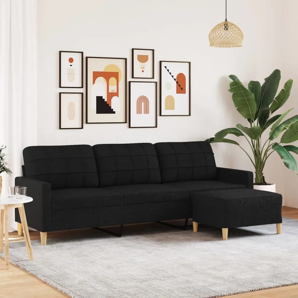 Divano A 3 Posti Con Poggiapiedi Nero 210cm İn Tessuto /