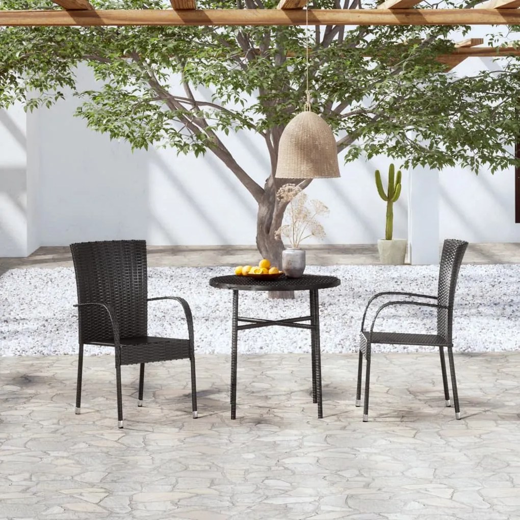 Set Mobili Da Pranzo Per Giardino 3 Pz Polyrattan Nero /