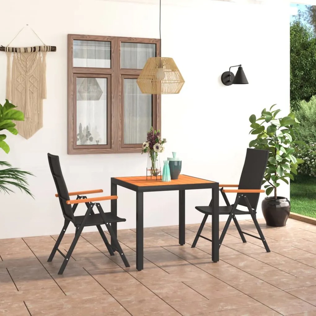 Set Da Pranzo Da Giardino 3 Pz Nero E Marrone /