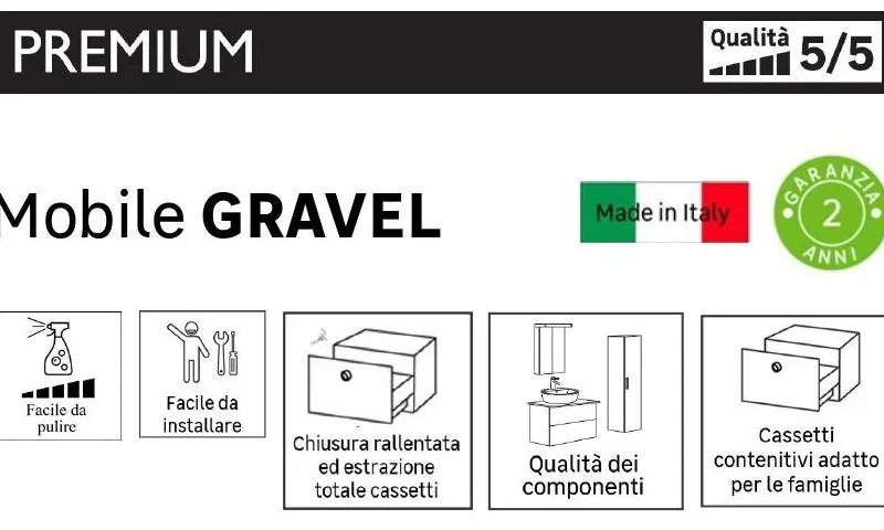 Mobile sottolavabo e lavabo Ginevra per vasca a destra grigio basalto L 135 x H 36 x P 51 cm