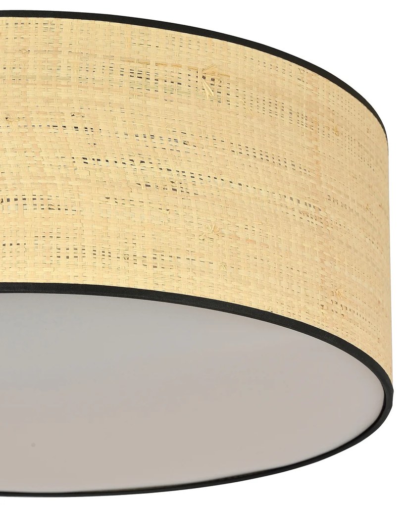 Plafoniera Nordica 3 Luci Drago In Acciaio Nero E Rattan