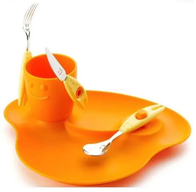 Set 5pz Pappa Bambini - Piatto, Bicchiere e Posate - Party - Rivadossi