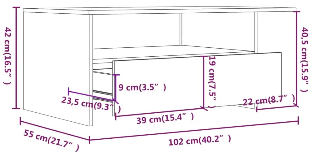 Tavolino da Salotto Bianco 102x55x42 cm in Legno Multistrato