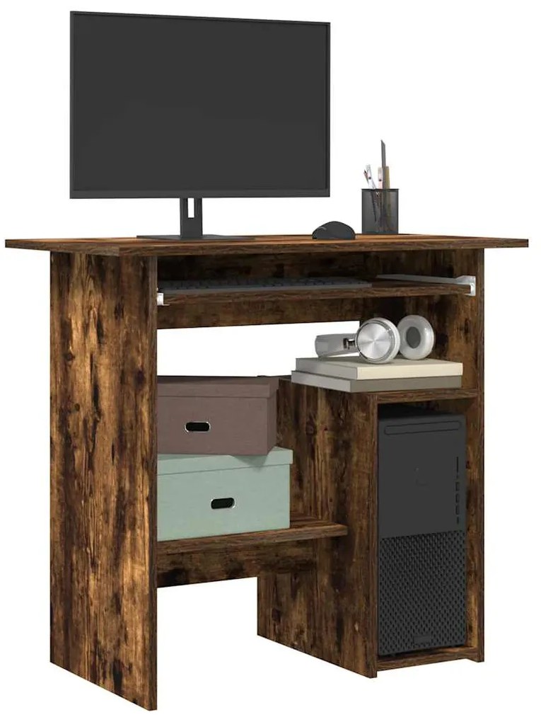 Scrivania Rovere Fumo 80x45x74 Cm İn Legno Multistrato /