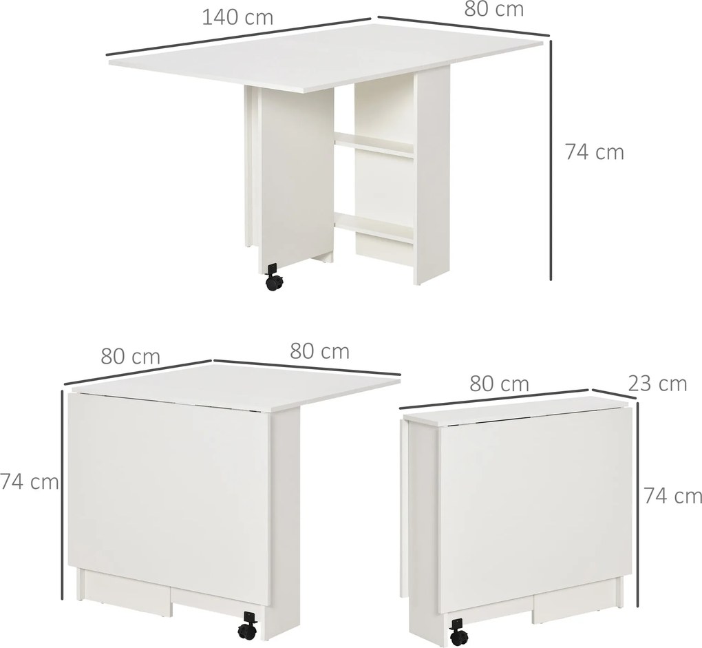 Tavolo Pieghevole Salvaspazio in Legno Bianco con Ruote...