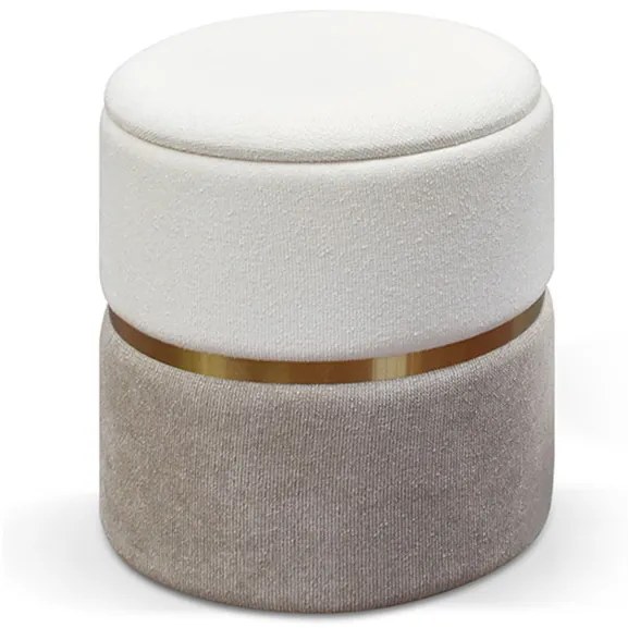 Set di 2 Pouf contenitore SKIEN in tessuto effetto velluto bianco e tortora