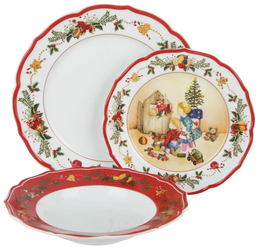 Set posto tavola 3 piatti Natale teatrino rosso