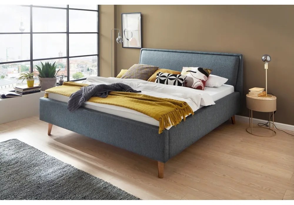 Letto matrimoniale imbottito verde/blu con contenitore con rete inclusa 160x200 cm Frieda – Meise Möbel