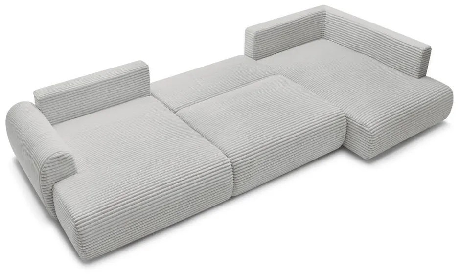 Divano angolare in grigio chiaro allungabile (con penisola a sinistra/a forma di "U") con rivestimento in velluto a coste Lucien – Bobochic Paris