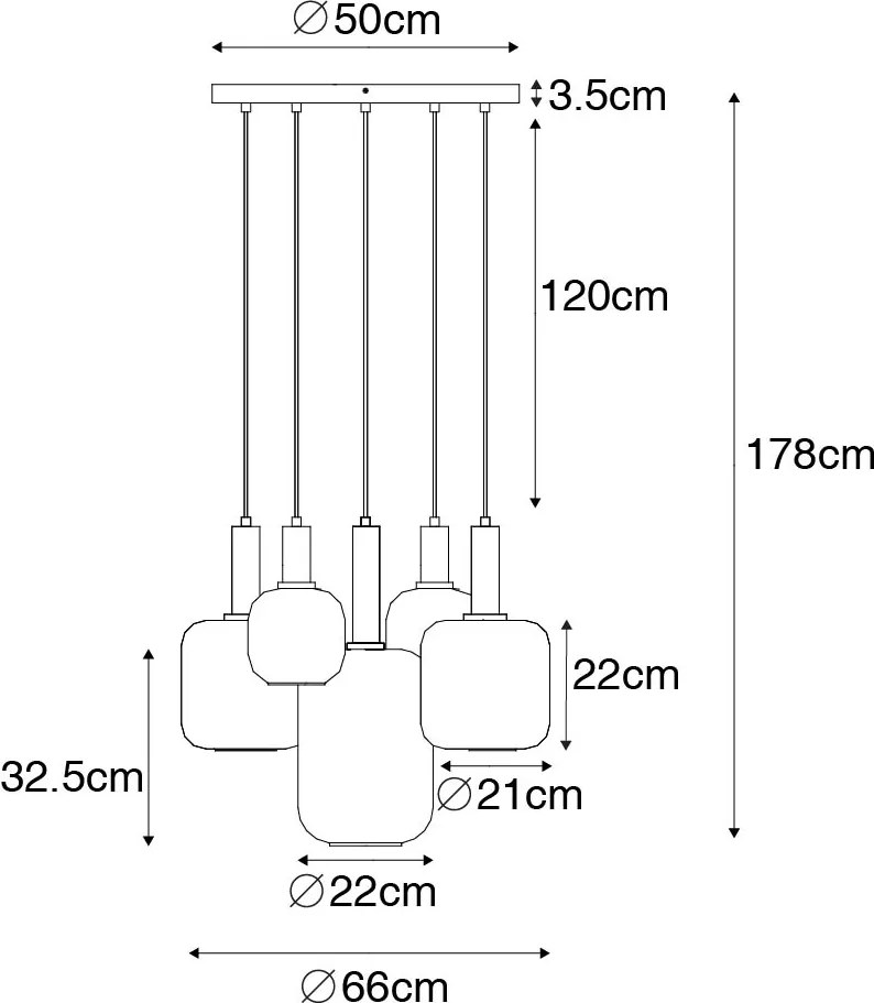 Lampada a sospensione nera con vetro oro e fumé incl. 5 PUCC - Zuzanna