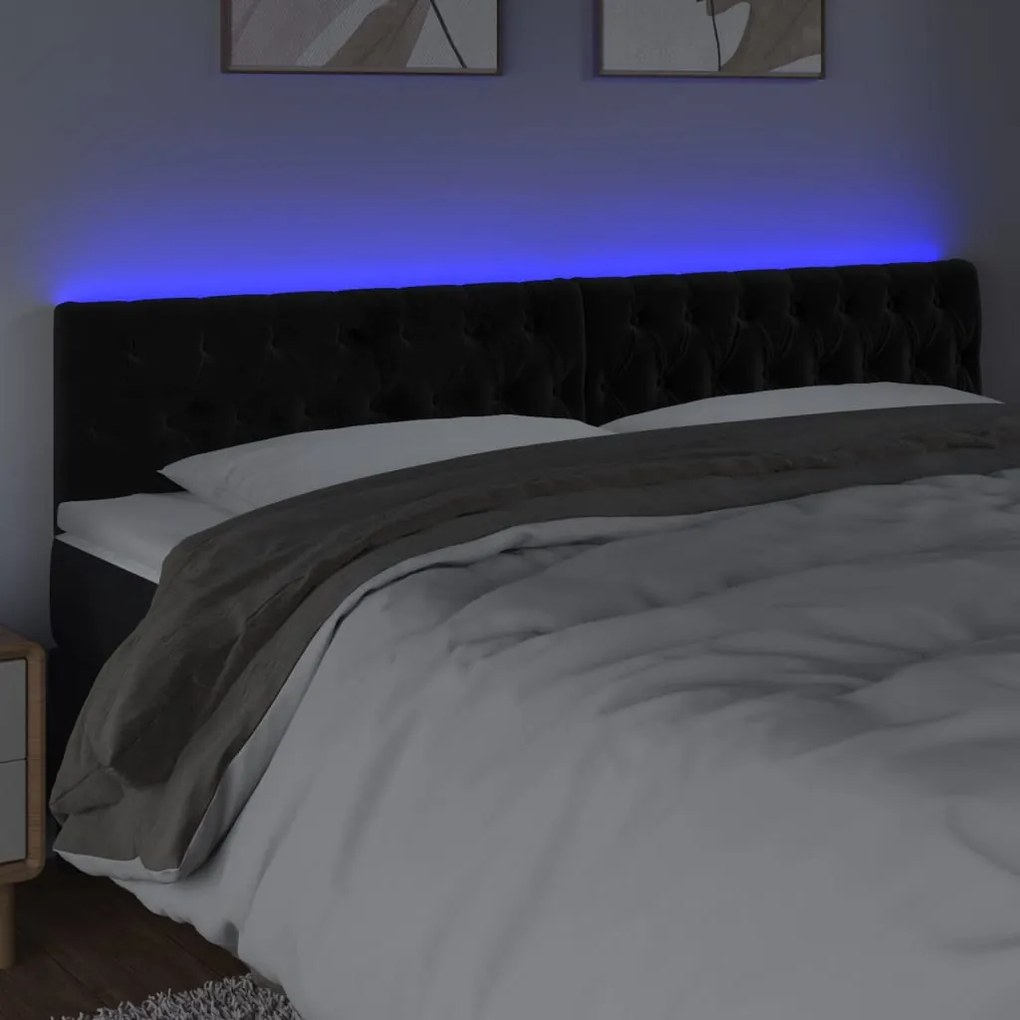 Testiera a led nera 180x7x78/88 cm in velluto