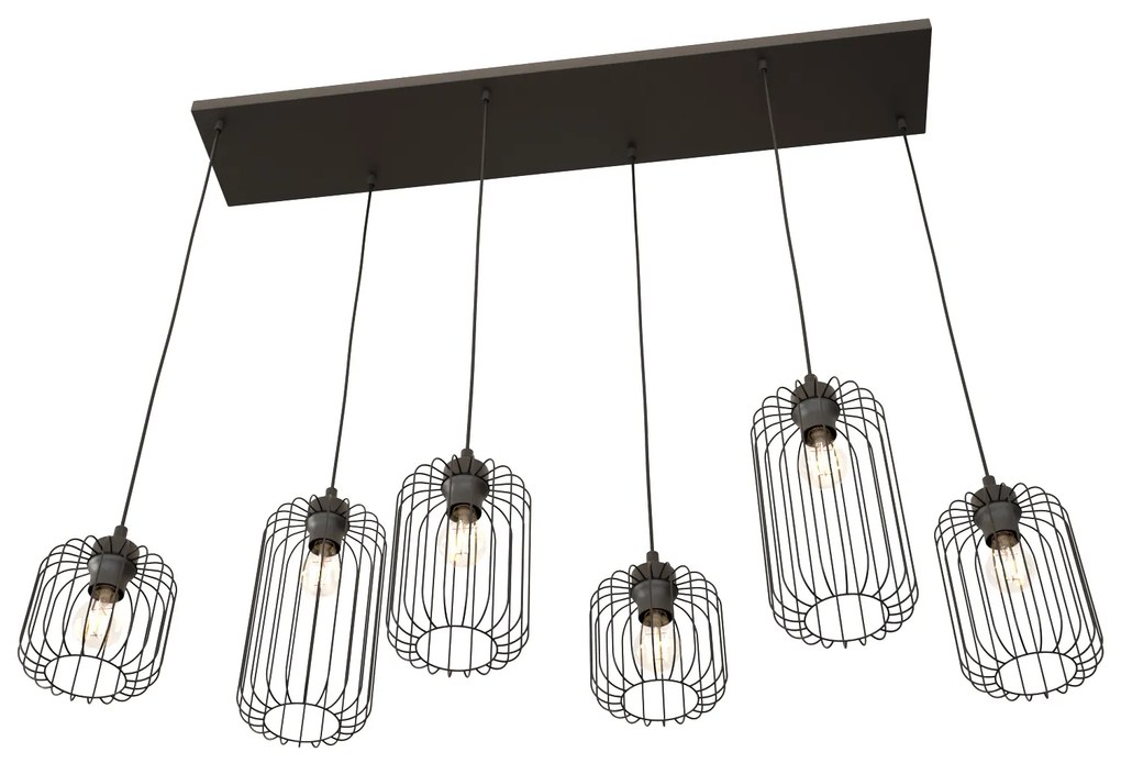 Sospensione Minimal Industrial Minerva 6 Luci Lineari Nera