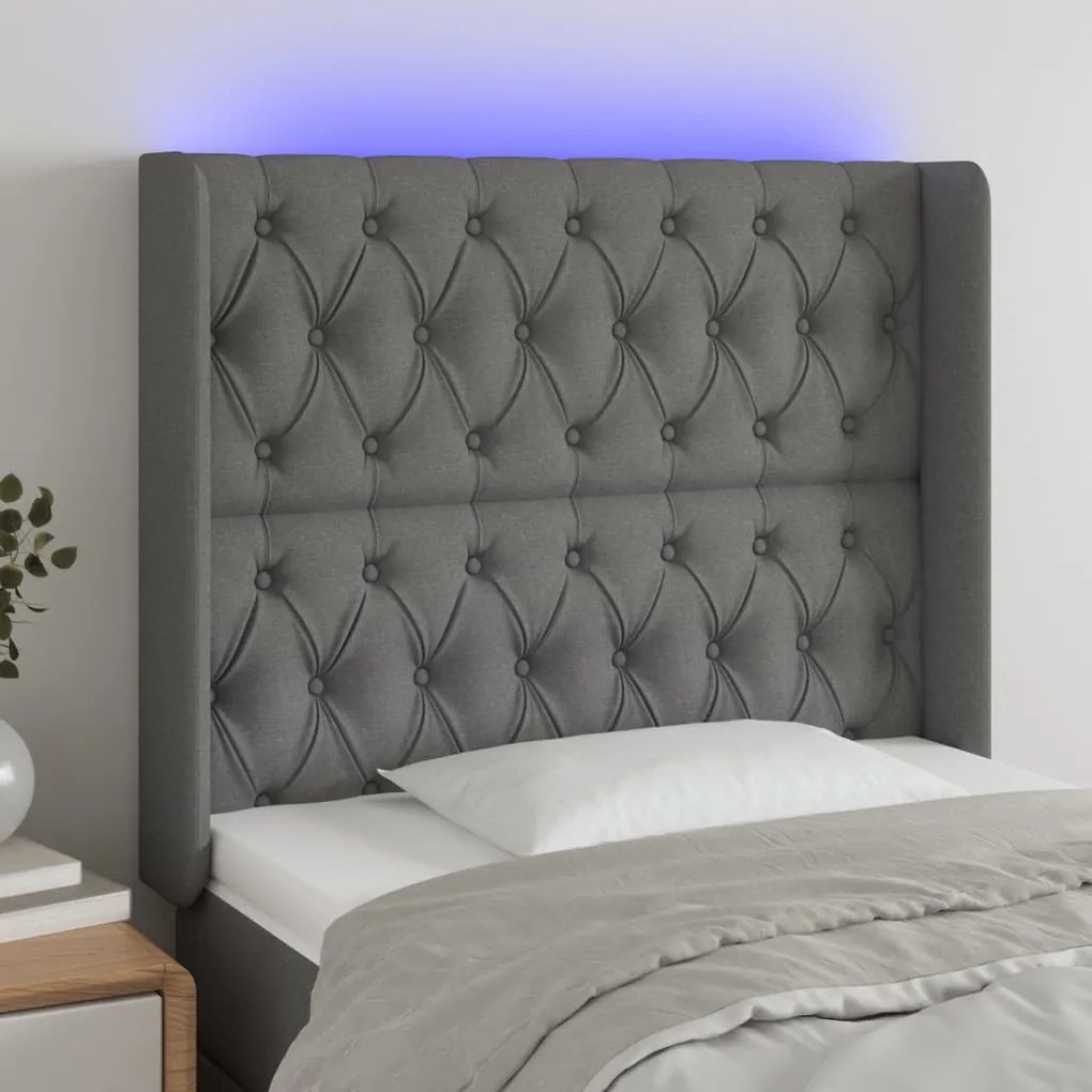 Testiera A Led Grigio Scuro 93x16x118/128 Cm İn Tessuto /