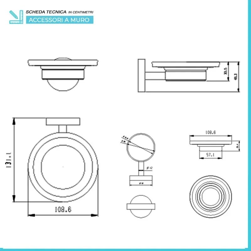 Set accessori a muro 3 pezzi in acciaio nero opaco e viti incluse Chic Black