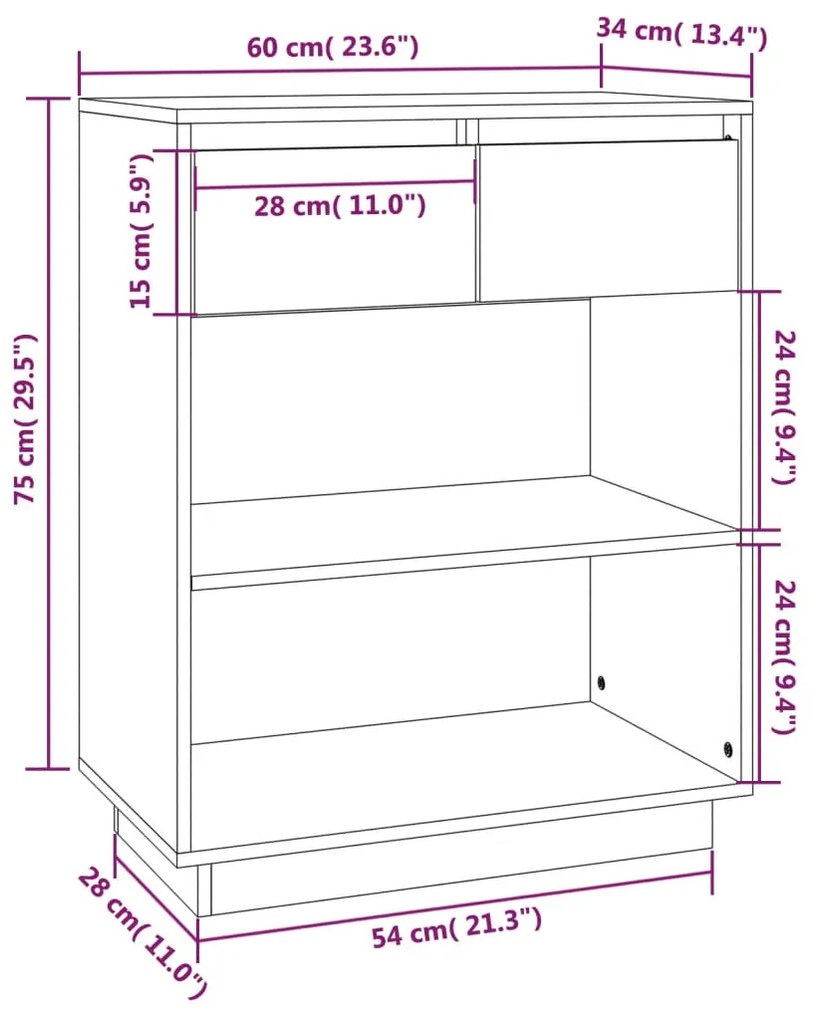 Mobile Consolle Nero 60x34x75 cm in Legno Massello di Pino