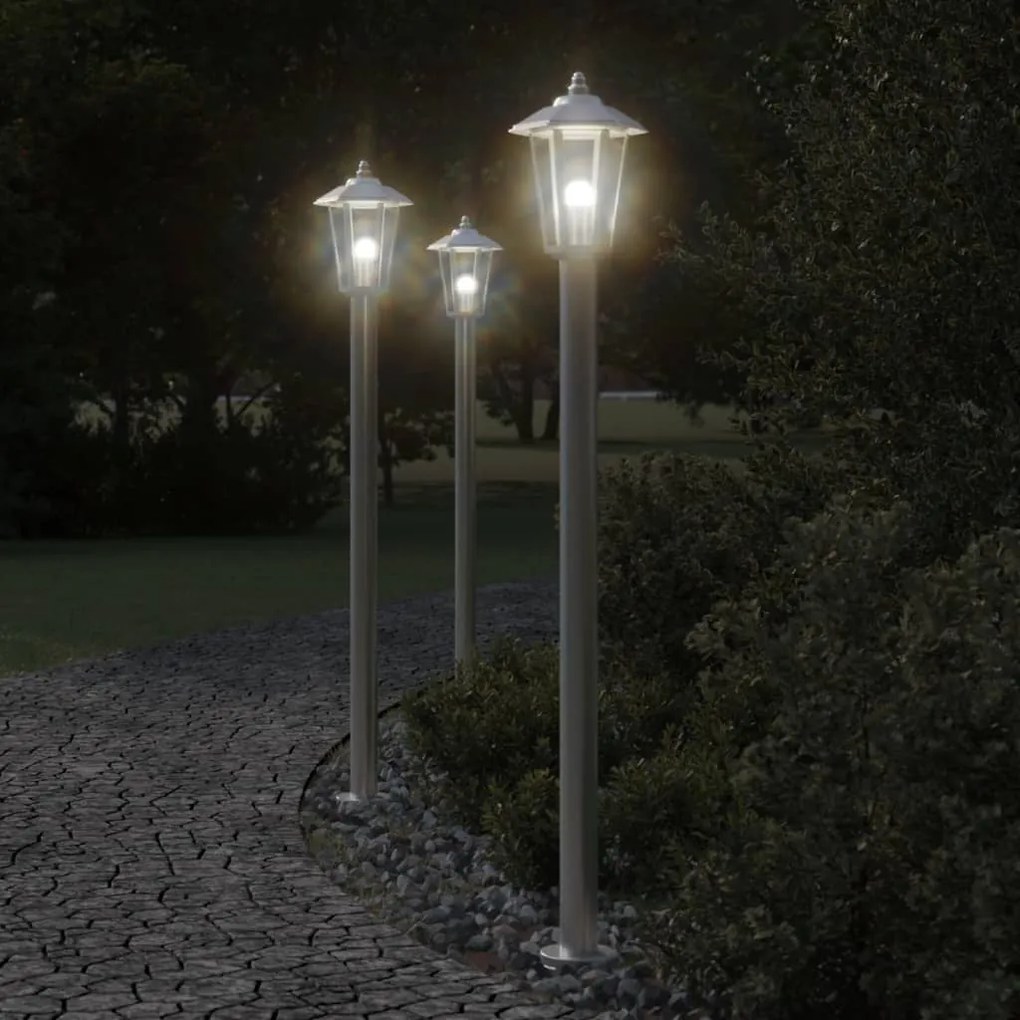 Lampada Da Terra Per Esterni Argento 120 Cm İn Acciaio Inox /
