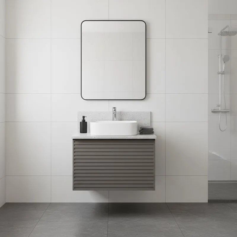 Mobile da bagno sospeso sotto lavabo Pixel stripes 1 cassetto L 60 x H 40 x P 45.5 cm grigio carbone laccato opaco, con maniglia alluminio nero opaco