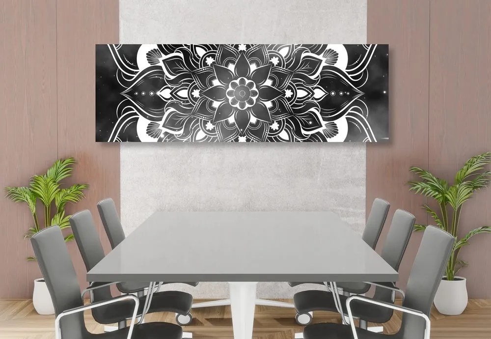 Quadro su tela – Mandala moderna con motivo orientale in bianco e nero
