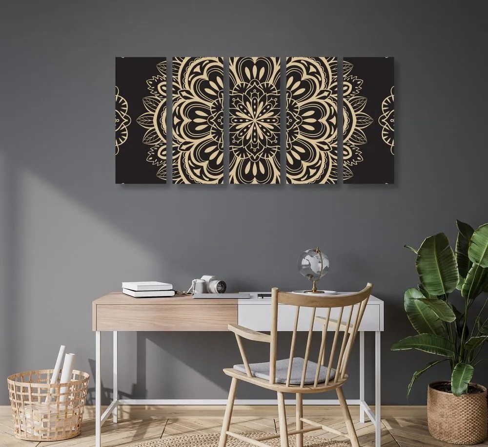 Quadri 5 pezzi – Mandala su sfondo nero