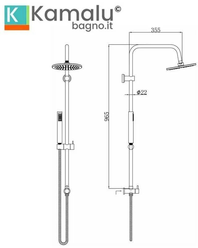 Kamalu - colonna doccia con asta in acciaio doccetta e soffione rotondo | l6300
