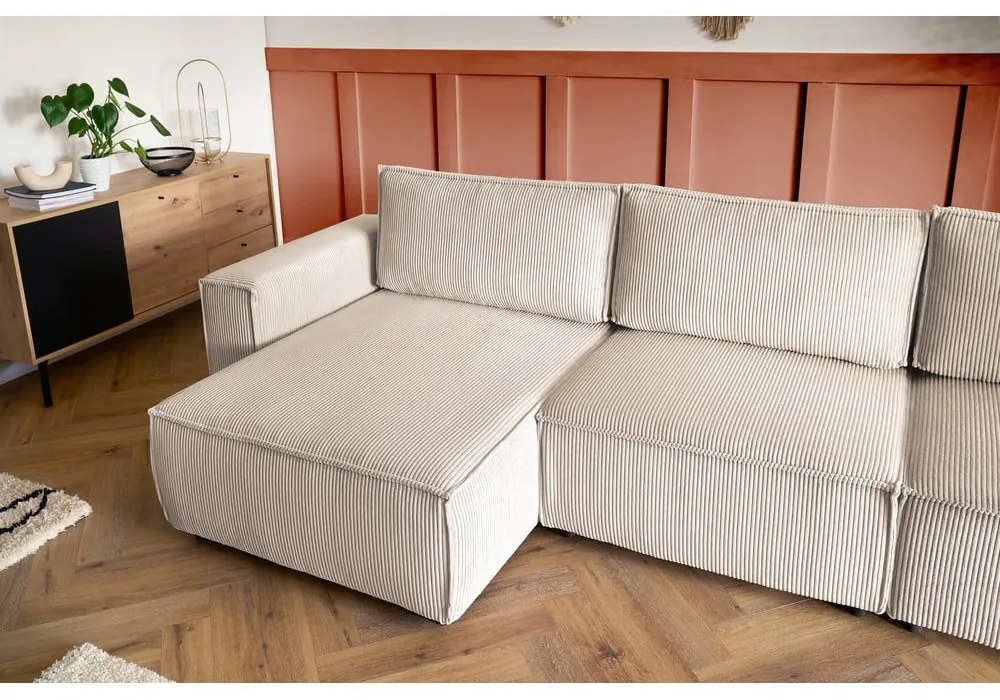 Divano a U angolare in velluto a coste color crema, angolo destro Nihad modular - Bobochic Paris