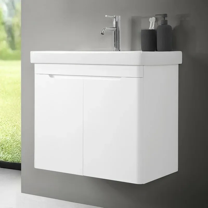 Mobile bagno sospeso 70 cm bianco lucido con armadietto a specchio Clip