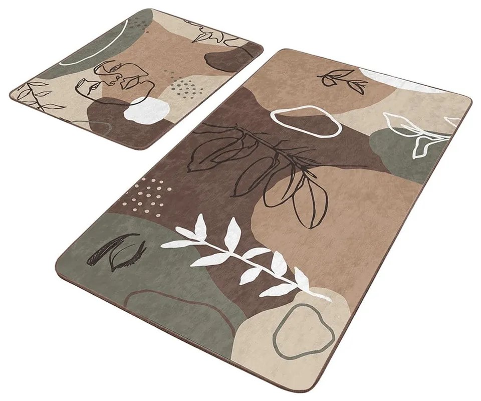 Set di tappetini per il bagno in velluto marroni 2 pz 60x100 cm Abstract Faces – Mila Home