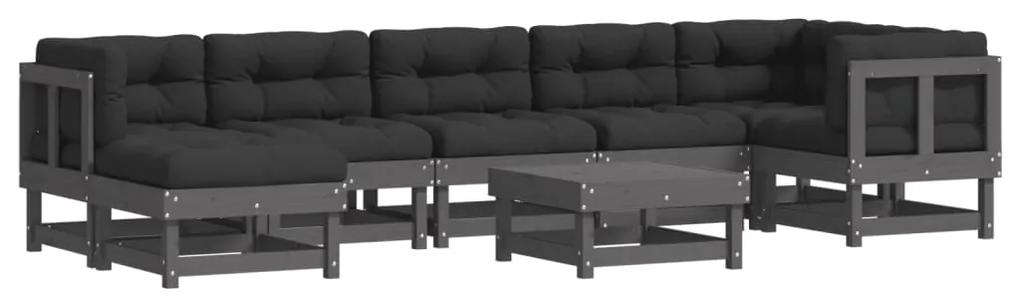 Set divani da giardino 8pz con cuscini in legno massello grigio