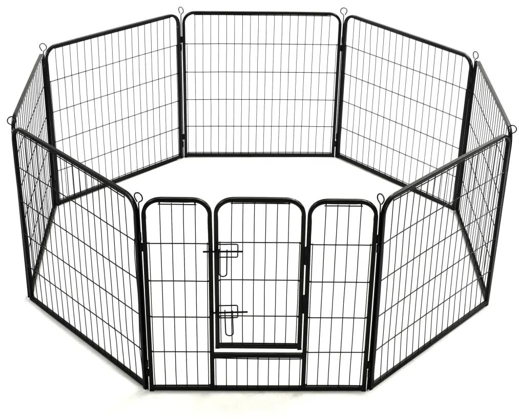 Box per Cani con 8 Pannelli in Acciaio 80x80 cm Nero