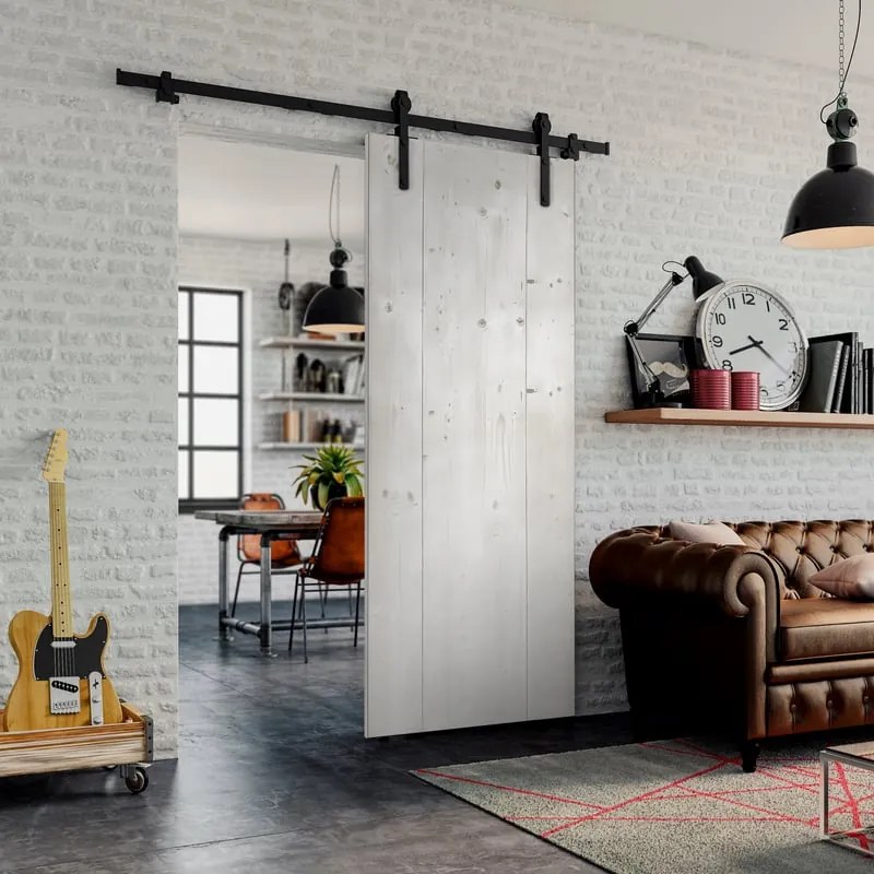 Porta scorrevole reversibile Barn bianco in alluminio bianco, L 86 x H 215 cm, con binario Factory