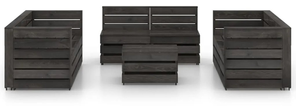 Set Salotto da Giardino 9 pz in Legno di Pino Impregnato Grigio