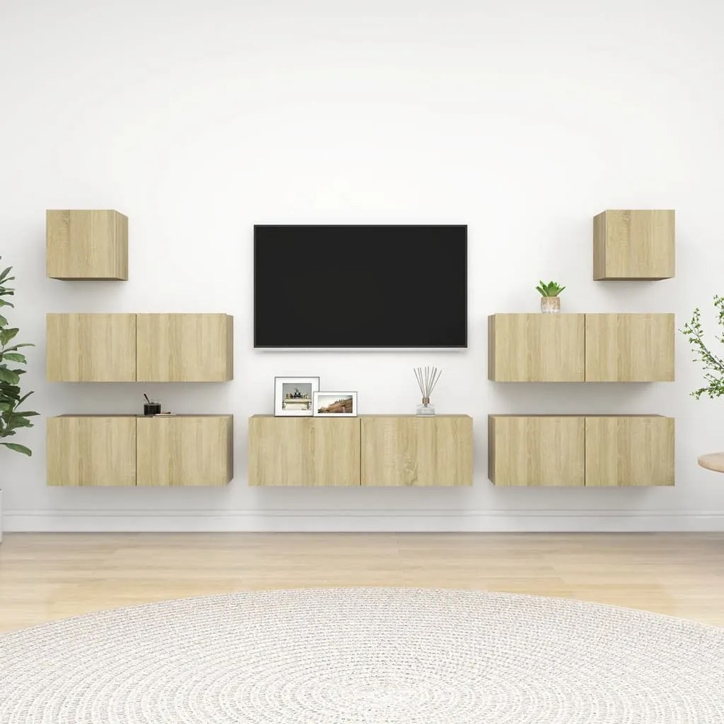 Set Di Mobili Porta Tv 7 Pz Rovere Sonoma İn Legno Multistrato /