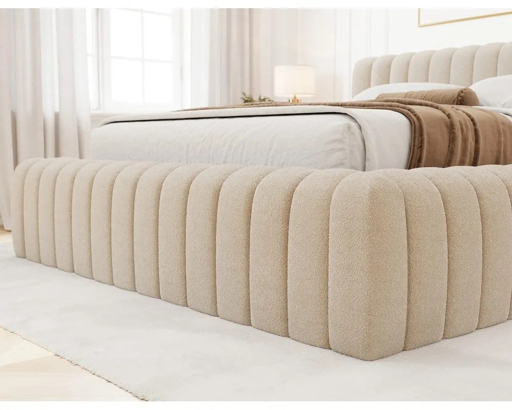 Letto matrimoniale imbottito beige con contenitore e rete inclusi 140x200 cm Carilla – ELTAP