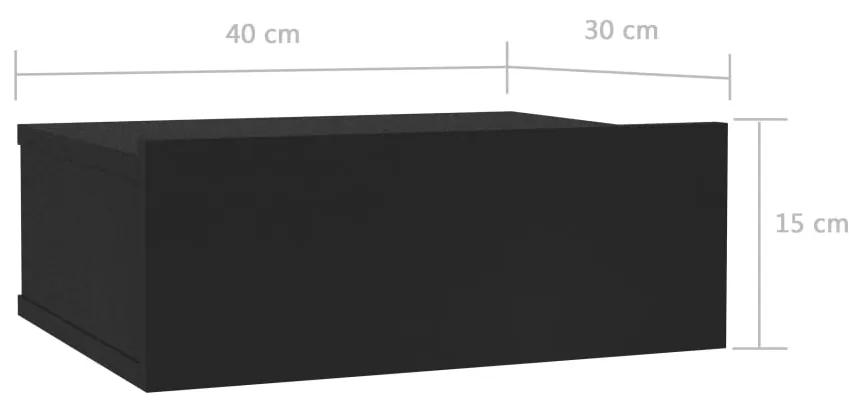 Comodino Pensile Nero 40x30x15 cm in Legno Multistrato