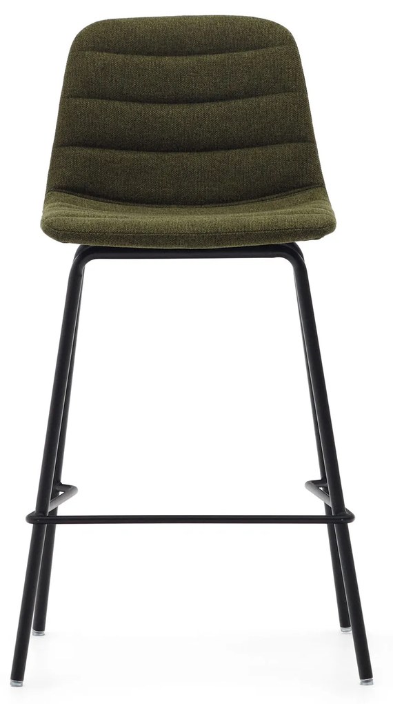 Kave Home - Sgabello Zunilda in ciniglia verde scuro e acciaio con finiture nero opaco, altezza 65 cm