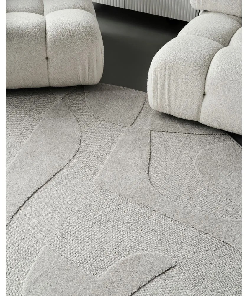 Tappeto rotondo in lana grigio chiaro ø 120 cm Morphic Botanica - Agnella