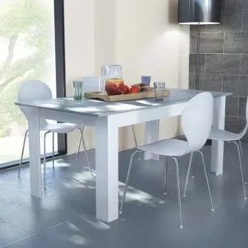 Tavolo Gemma Bianco e Grigio Effetto Cemento cm 160/200 x 90 x 75 h