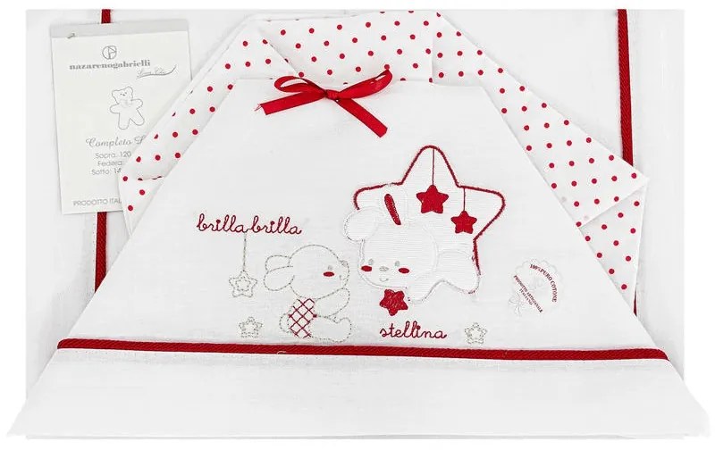 Completo lenzuola neonato per lettino Stellina Nazareno Gabrielli Colore Rosso, Dimensioni e Misure Lettino