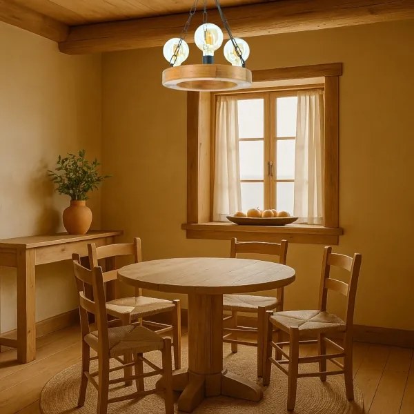 Lampadario a sospensione con catena IOS 3xE27/60W/230V diametro 30 cm faggio