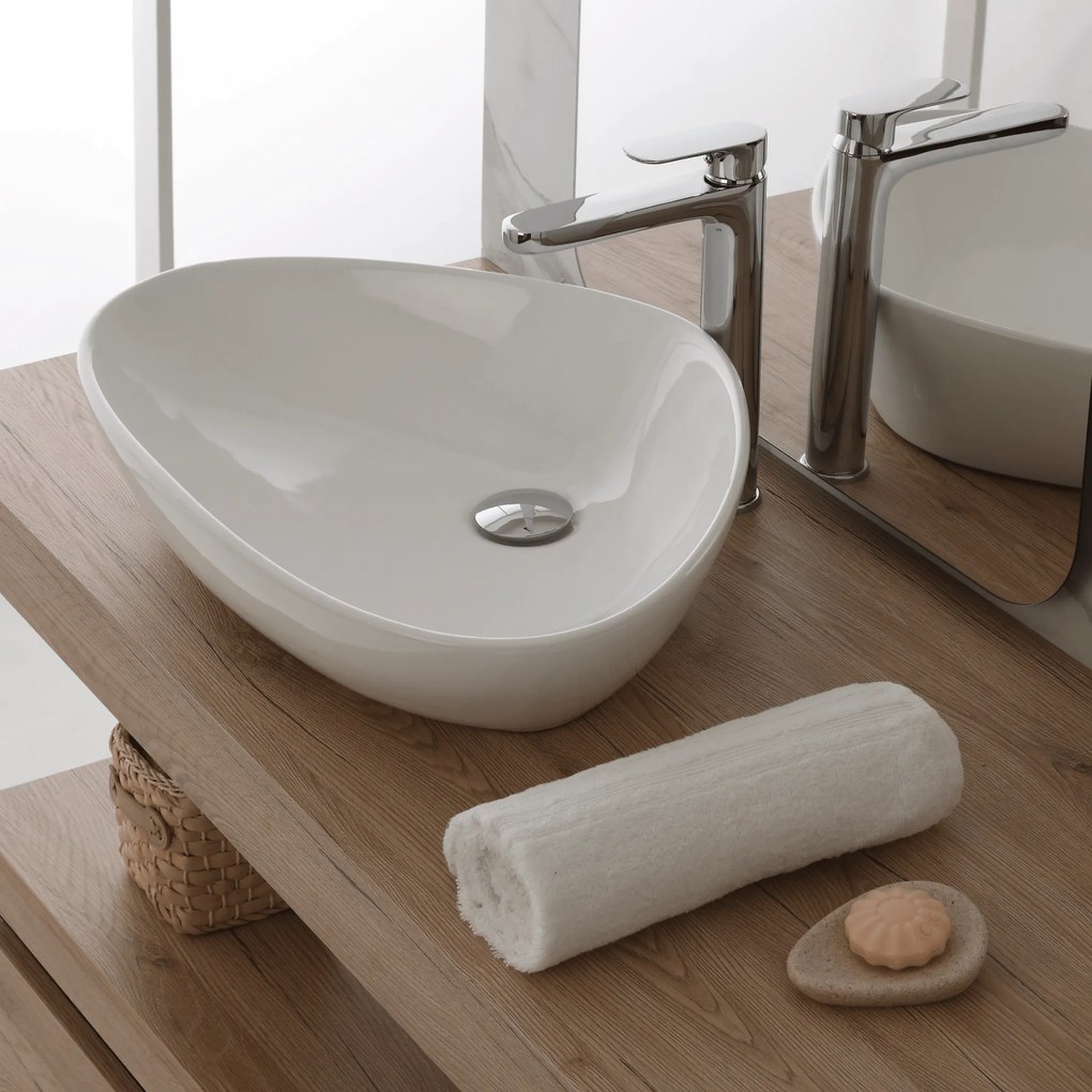 Lavabo D'Appoggio 59x39 Cm Bianco Lucido