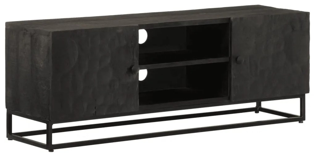 Mobile Tv Nero 110x30x40 Cm İn Legno Massello Di Mango E Ferro /