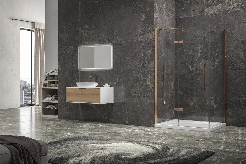 Box doccia 90x90 telaio colore rame porta battente laterale fisso 90cm | KT5000RG - KAMALU