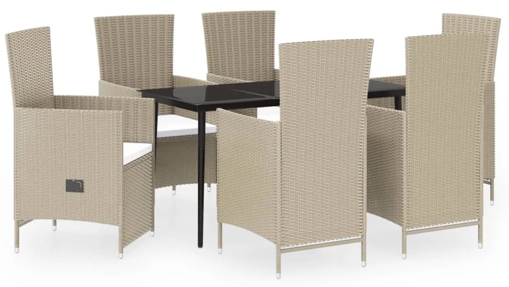 Set da pranzo da giardino 7 pz con cuscini beige